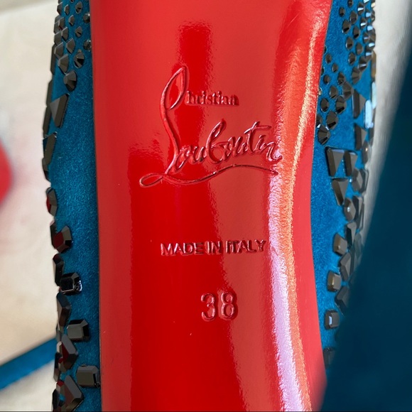 CHRISTIAN LOUBOUTIN Blue 
Decora Strass Suede platform Pumps - Picture 13 of 15